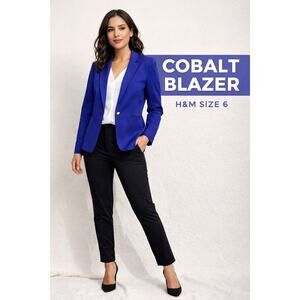 H&M Cobalt Blue Tailored Blazer Size 6 Fitted Stretch Career Jacket